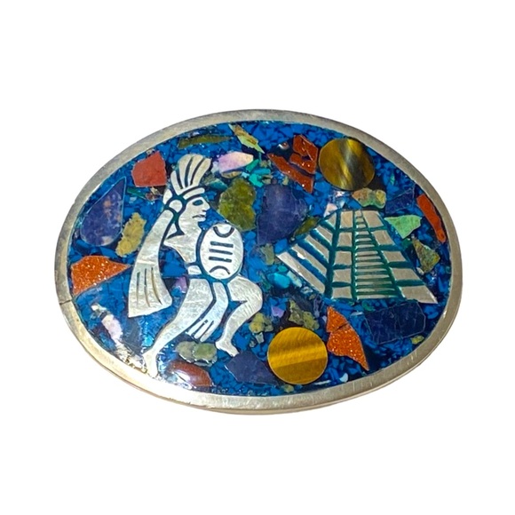 Vintage Other - High Quality Silver & Multicolor Belt Buckle -Handmade In Mexico - Vintage.